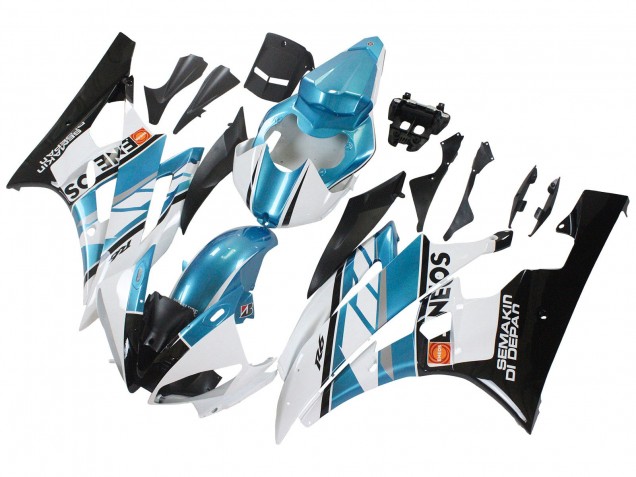 Carenados Moto Yamaha YZF 600 R6 2006-2007 - Blanco Azul Negro Semakin Didepan ENEOS Baratos