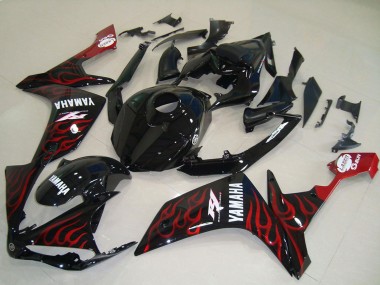 Carenados Moto Yamaha YZF R1 2007-2008 - Negro Brillante Rojo Llama Baratos