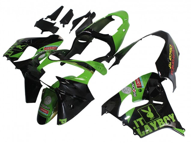 Carenados Moto Kawasaki ZX9R 2000-2001 - Verde Negro Playboy DENSO Baratos