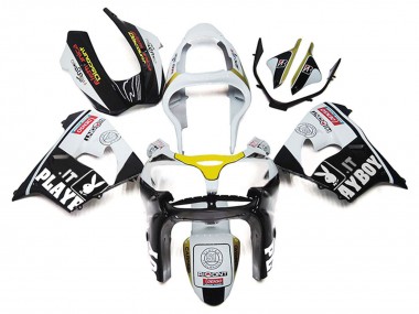 Carenados Moto Kawasaki ZX9R 2000-2001 - Blanco Amarillo Negro Brillante Playboy Baratos