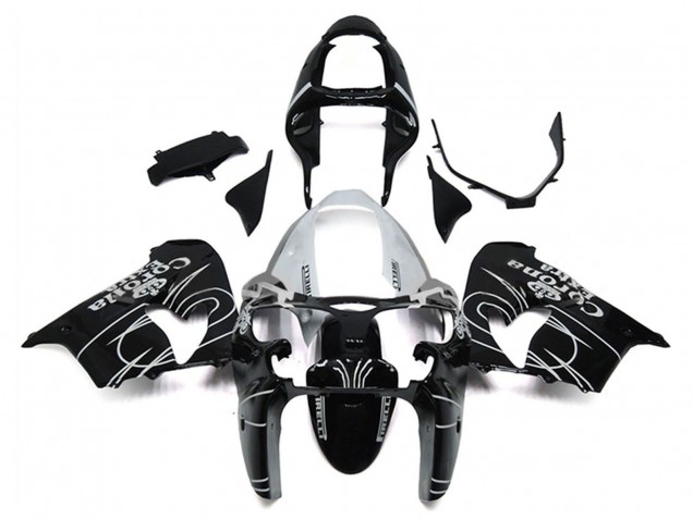 Carenados Moto Kawasaki ZX9R 2000-2001 - Negro Brillante Blanco Corona Extra Baratos