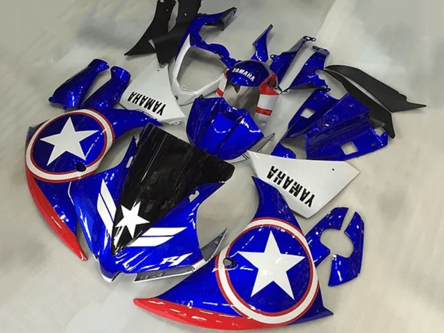 Carenados Moto Yamaha YZF R1 2009-2011 - Azul Blanco Rojo Negro Estrella Captain America Baratos