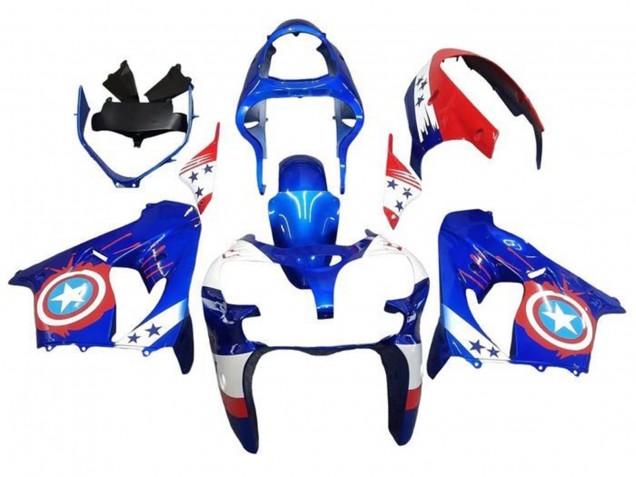 Carenados Moto Kawasaki ZX9R 2000-2001 - Azul Rojo Captain America Estrella Baratos