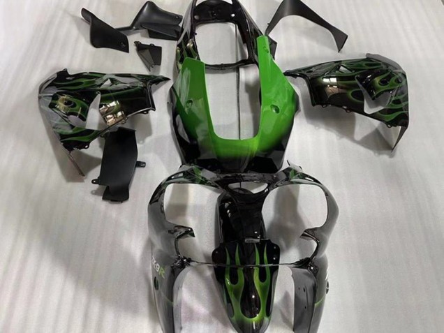 Carenados Moto Kawasaki ZX9R 2002-2003 - Negro Brillante Verde Llama Baratos