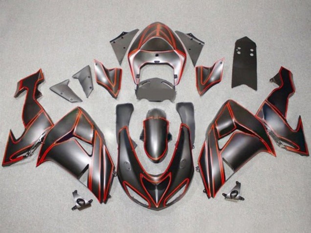 Carenados Moto Kawasaki ZX10R 2006-2007 - Negro Mate Rojo Pinstripe Baratos