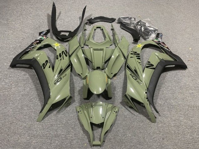 Carenados Moto Kawasaki ZX10R 2011-2015 - Verde Oscuro Militar Negro Amarillo Estrella Baratos