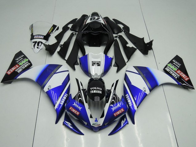 Carenados Moto Yamaha YZF R1 2012-2014 - Blanco Azul Negro Brillante Volvo Fimer Yamalube Baratos