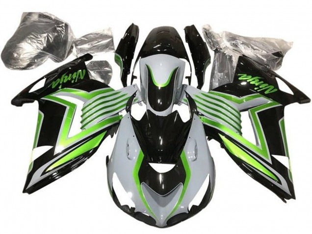 Carenados Moto Kawasaki ZX14R ZZR1400 2012-2024 - Blanco Verde Negro Brillante Baratos