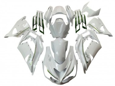 Carenados Moto Kawasaki ZX14R ZZR1400 2012-2024 - Blanco Verde Plata Raya Baratos