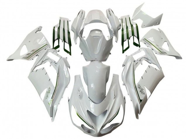 Carenados Moto Kawasaki ZX14R ZZR1400 2012-2024 - Blanco Verde Plata Raya Baratos