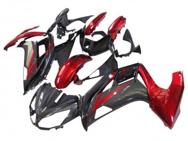 Carenados Moto Kawasaki Ninja 650 EX650 2012-2016 - Rojo Negro Falso FibraCarbono Baratos