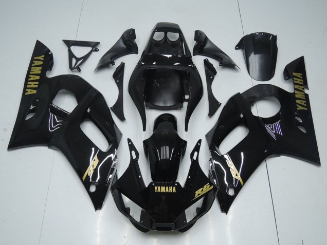 Carenados Moto Yamaha YZF R6 1998-2002 - Negro Brillante Oro Calcomanías Baratos
