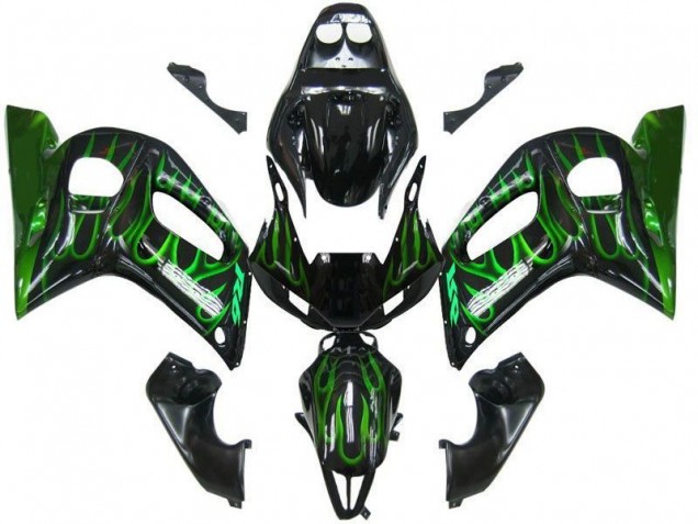 Carenados Moto Yamaha YZF 600 R6 1998-2002 - Negro Brillante Verde Llama Baratos