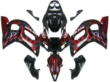Carenados Moto Yamaha YZF 600 R6 1998-2002 - Negro Brillante Rojo Llama Baratos