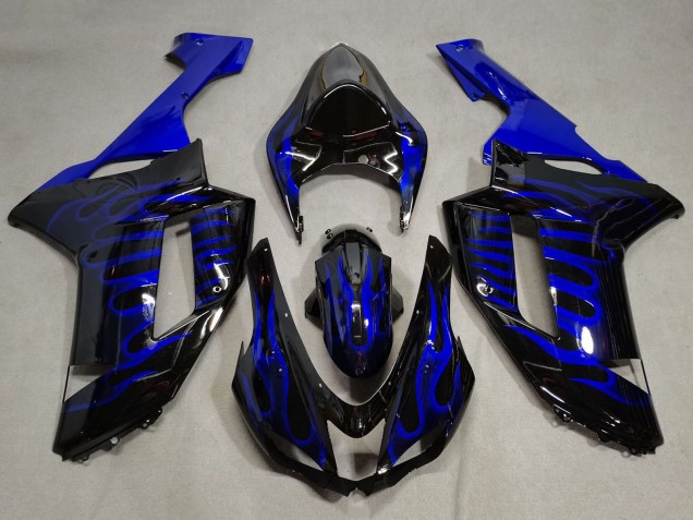 Carenados Moto Kawasaki ZX6R 2007-2008 - Negro Azul Llama Baratos