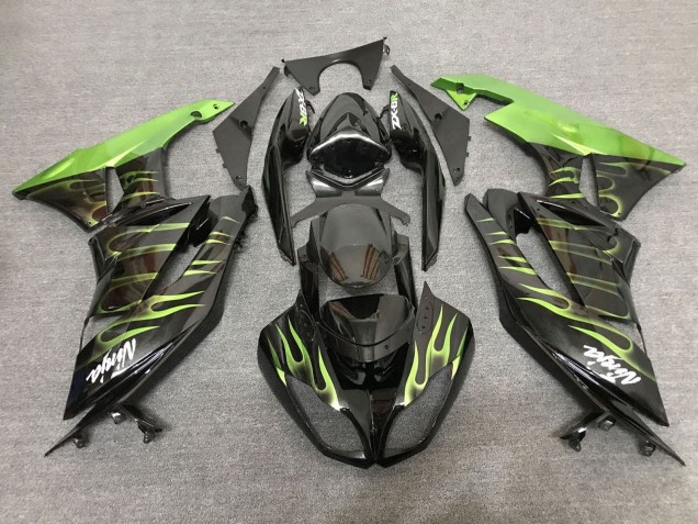 Carenados Moto Kawasaki ZX6R 2007-2008 - Negro Verde Claro Llama Baratos
