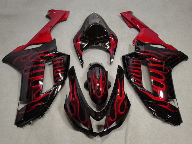 Carenados Moto Kawasaki ZX6R 2007-2008 - Negro Rojo Llama Baratos
