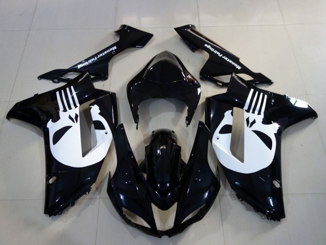 Carenados Moto Kawasaki ZX6R 2007-2008 - Negro Blanco Cráneo Baratos