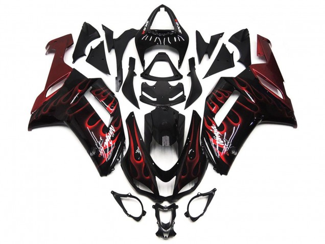 Carenados Moto Kawasaki ZX6R 2007-2008 - Negro Blanco Rojo Llama Baratos