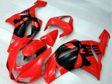 Carenados Moto Kawasaki ZX6R 2007-2008 - Rojo Negro Cráneo Baratos