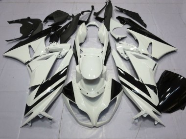 Carenados Moto Kawasaki ZX6R 2009-2012 - Blanco Negro Brillante Raya Baratos