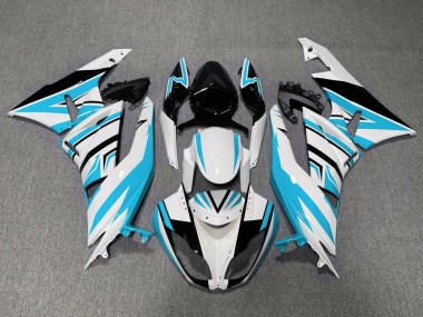 Carenados Moto Kawasaki ZX6R 2009-2012 - Blanco Azul Claro Negro Baratos