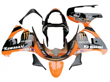 Carenados Moto Kawasaki ZX6R 2009-2012 - Naranja Negro Brillante Elf Monstruo Baratos