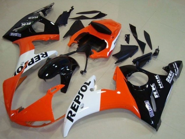 Carenado Moto Yamaha YZF R6 2003-2004 - Naranja Blanco Negro Brillante Repsol Baratos