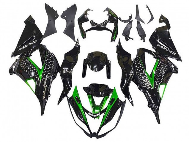 Carenados Moto Kawasaki ZX6R 2013-2018 - Negro Brillante Verde Blanco Honeycomb Baratos