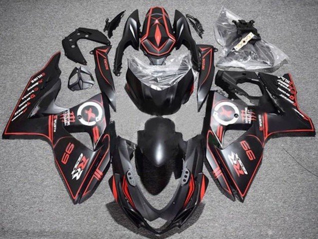 Carenados Moto Suzuki GSXR 1000 2009-2016 - Negro Mate Rojo Pinstripe Baratos