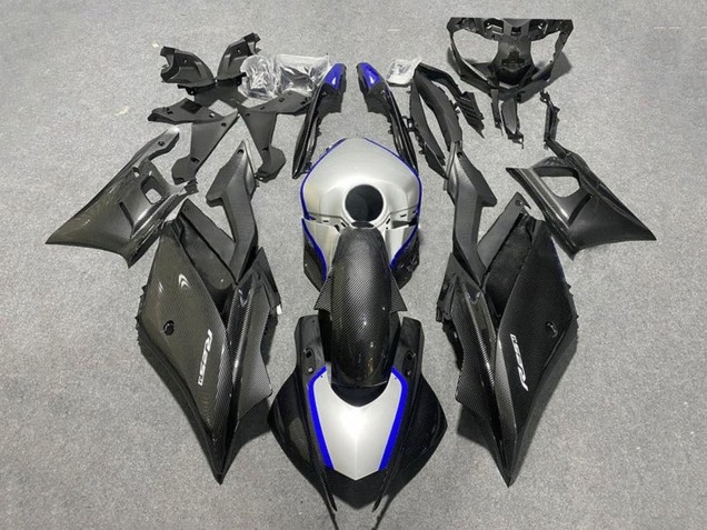 Carenados Moto Yamaha YZF R3/R25 2019-2021 - Negro FibraCarbono Estilo Plata Azul Baratos
