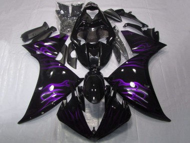 Carenados Moto Yamaha YZF 1000 R1 2009-2011 - Negro Brillante Púrpura Llama Baratos
