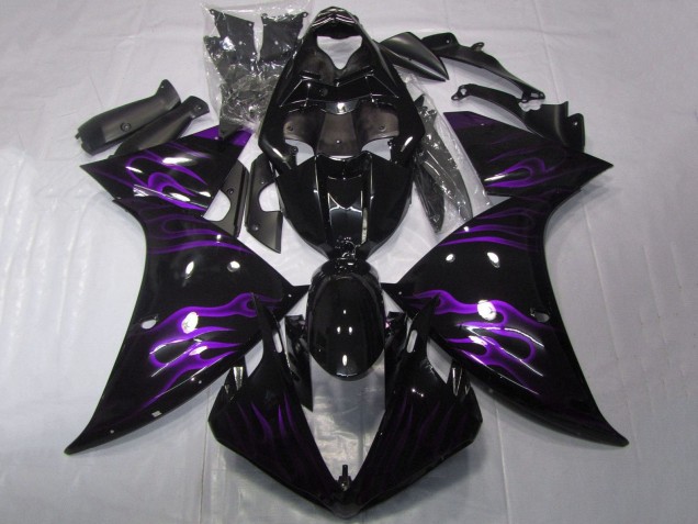 Carenados Moto Yamaha YZF 1000 R1 2009-2011 - Negro Brillante Púrpura Llama Baratos