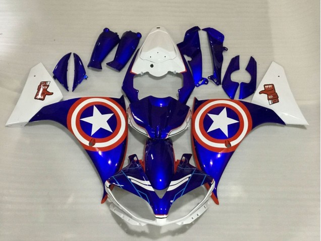 Carenados Moto Yamaha YZF 1000 R1 2009-2011 - Azul Blanco Rojo Estrella Captain America Baratos