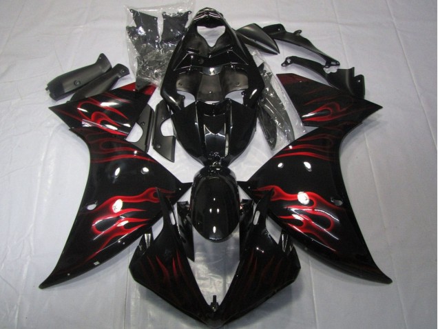 Carenados Moto Yamaha YZF 1000 R1 2012-2014 - Negro Brillante Rojo Llama Baratos