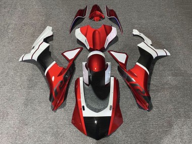 Carenados Moto Yamaha YZF 1000 R1 2015-2019 - Blanco Rojo Falso FibraCarbono Baratos
