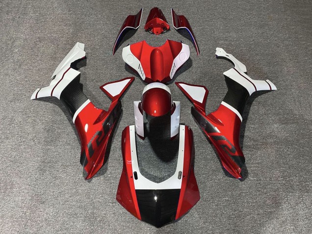 Carenados Moto Yamaha YZF 1000 R1 2015-2019 - Blanco Rojo Falso FibraCarbono Baratos