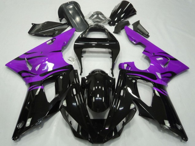 Carenados Moto Yamaha YZF 1000 R1 2000-2001 - Púrpura Negro Brillante Llama Baratos