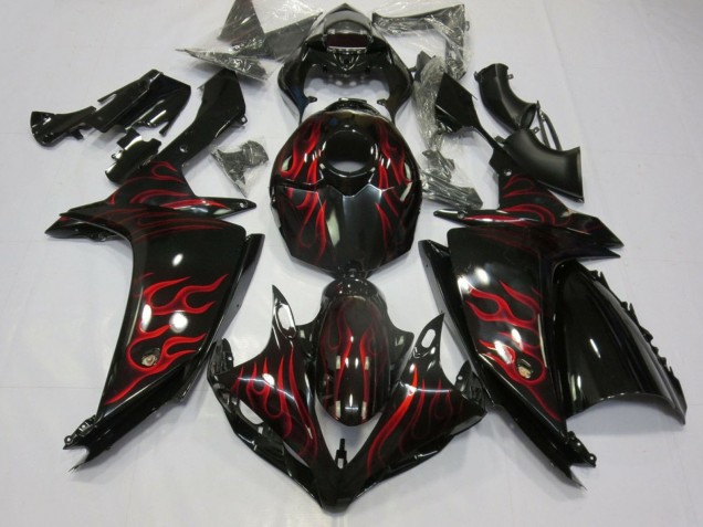 Carenados Moto Yamaha YZF 1000 R1 2007-2008 - Negro Brillante Rojo Llama Baratos