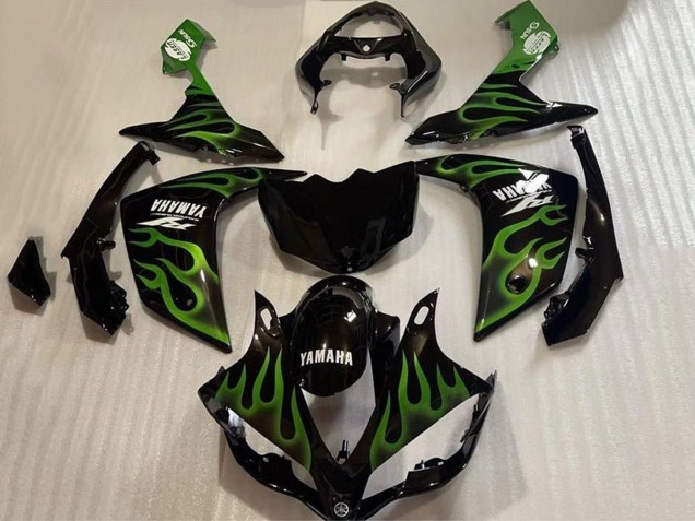 Carenados Moto Yamaha YZF 1000 R1 2007-2008 - Negro Brillante Verde Llama Baratos