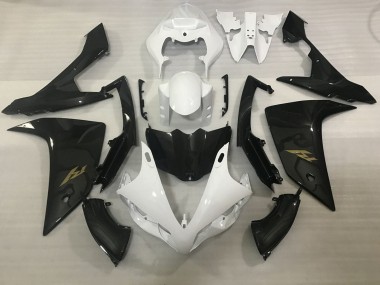 Carenados Moto Yamaha YZF 1000 R1 2007-2008 - Blanco Falso FibraCarbono Oro Calcomanía Baratos