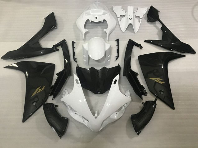 Carenados Moto Yamaha YZF 1000 R1 2007-2008 - Blanco Falso FibraCarbono Oro Calcomanía Baratos