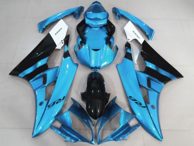 Carenados Moto Yamaha YZF R6 2006-2007 - Blanco Azul Claro Negro Baratos