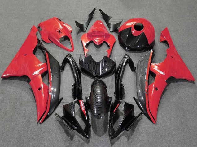 Carenados Moto Yamaha YZF R6 2008-2016 - Rojo Negro FibraCarbono Estilo Baratos