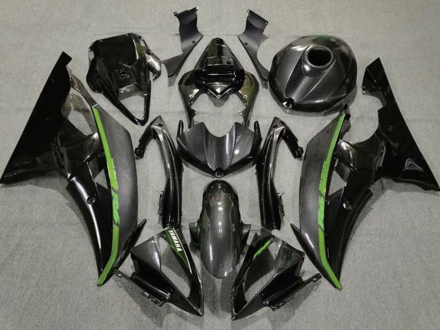 Carenados Moto Yamaha YZF R6 2008-2016 - Negro FibraCarbono Estilo Verde Baratos