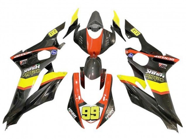 Carenados Moto Yamaha YZF R6 2017-2023 - Amarillo Naranja Negro Falso FibraCarbono Baratos