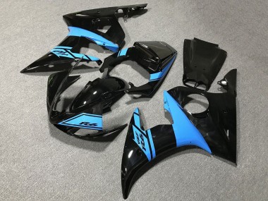 Carenados Moto Yamaha YZF R6 2005 - Negro Brillante Azul Claro Baratos