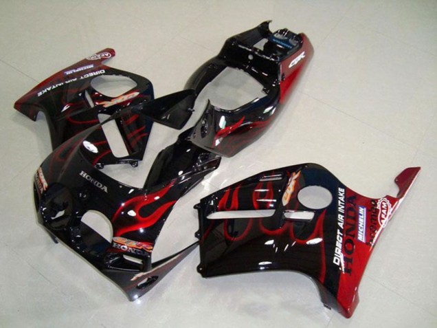 Carenados Moto Honda CBR250RR MC19 1988-1989 - Negro Brillante Rojo Llama Baratos