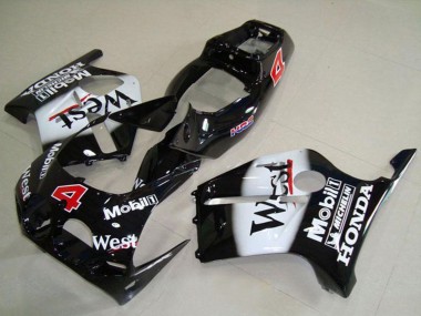 Carenados Moto Honda CBR250RR MC19 1988-1989 - Negro Brillante Blanco West Mobil HRC 4 Baratos