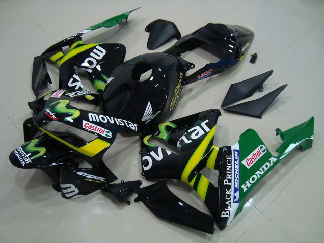 Carenados Moto Honda CBR600RR 2003-2004 - Negro Brillante Amarillo Verde MoviStar Baratos